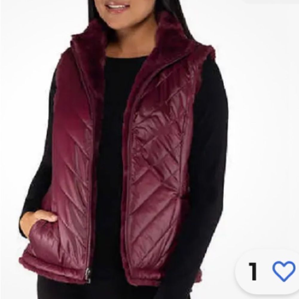 Original Nicole Miller Reversible Faux Fur Puffer Full Zip Vest Women’s M EUC - Picture 2 of 12